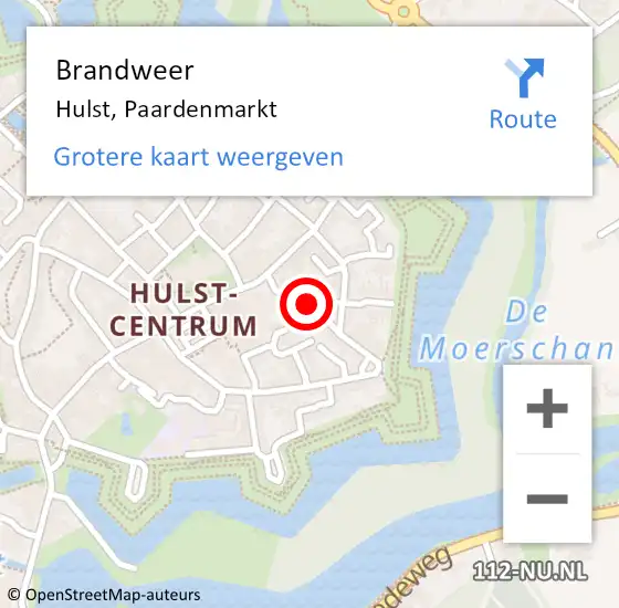 Locatie op kaart van de 112 melding: Brandweer Hulst, Paardenmarkt op 2 april 2023 22:18