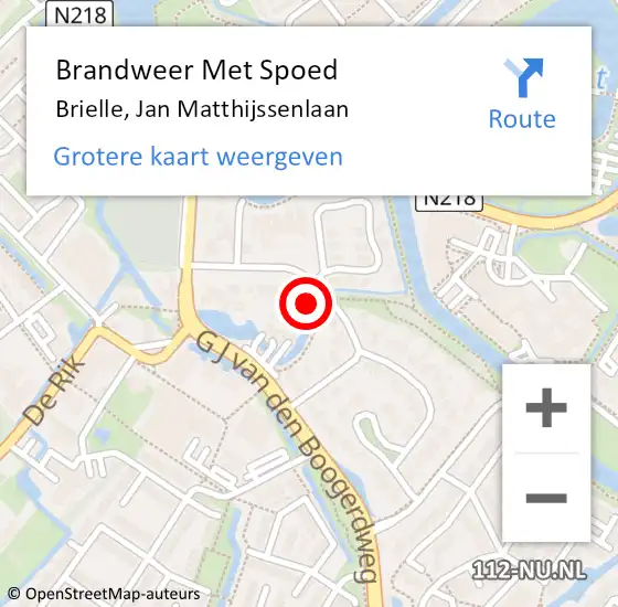 Locatie op kaart van de 112 melding: Brandweer Met Spoed Naar Brielle, Jan Matthijssenlaan op 2 april 2023 22:18