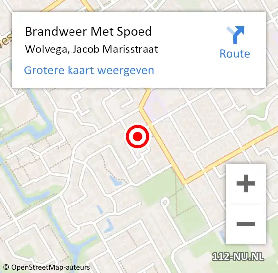 Locatie op kaart van de 112 melding: Brandweer Met Spoed Naar Wolvega, Jacob Marisstraat op 21 augustus 2014 03:27