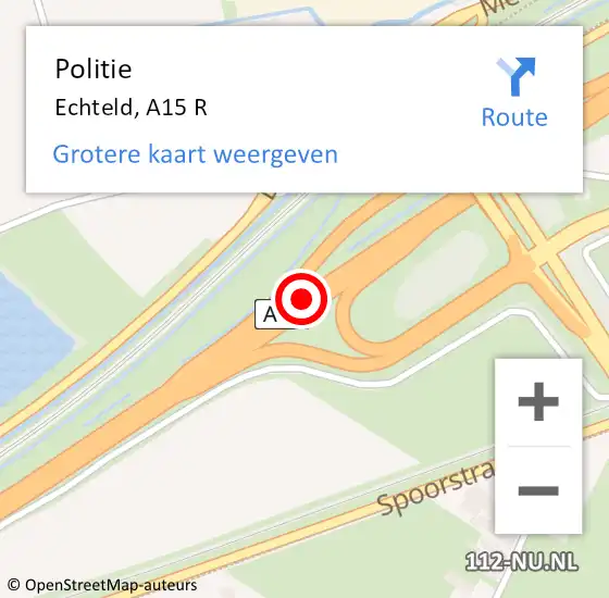 Locatie op kaart van de 112 melding: Politie Echteld, A15 R op 21 augustus 2014 03:30