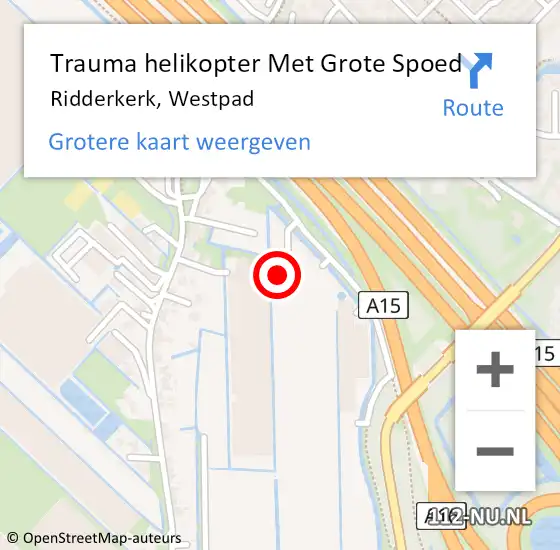 Locatie op kaart van de 112 melding: Trauma helikopter Met Grote Spoed Naar Ridderkerk, Westpad op 3 april 2023 06:13