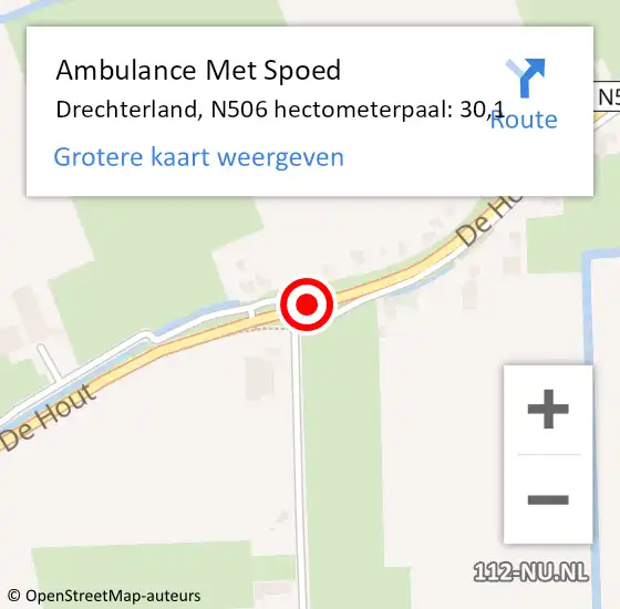 Locatie op kaart van de 112 melding: Ambulance Met Spoed Naar Drechterland, N506 hectometerpaal: 30,1 op 3 april 2023 06:19