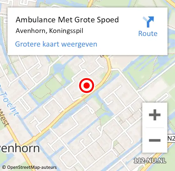 Locatie op kaart van de 112 melding: Ambulance Met Grote Spoed Naar Avenhorn, Koningsspil op 3 april 2023 06:36
