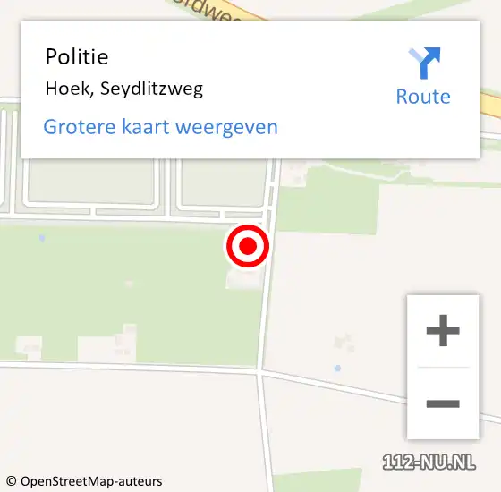 Locatie op kaart van de 112 melding: Politie Hoek, Seydlitzweg op 3 april 2023 06:49