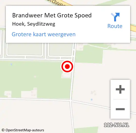 Locatie op kaart van de 112 melding: Brandweer Met Grote Spoed Naar Hoek, Seydlitzweg op 3 april 2023 06:56