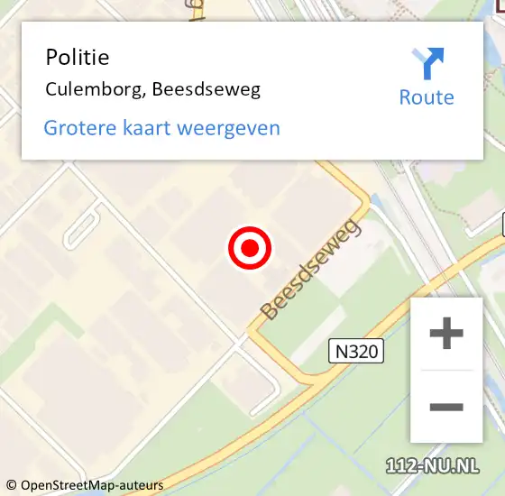 Locatie op kaart van de 112 melding: Politie Culemborg, Beesdseweg op 3 april 2023 08:21