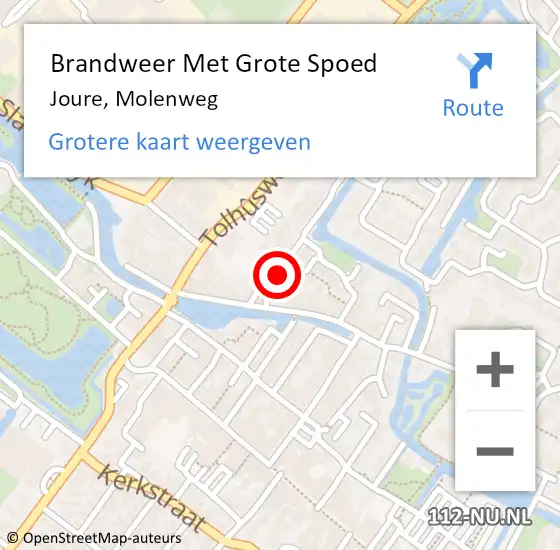 Locatie op kaart van de 112 melding: Brandweer Met Grote Spoed Naar Joure, Molenweg op 3 april 2023 08:23