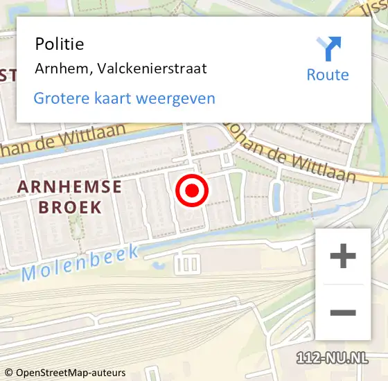 Locatie op kaart van de 112 melding: Politie Arnhem, Valckenierstraat op 3 april 2023 08:41