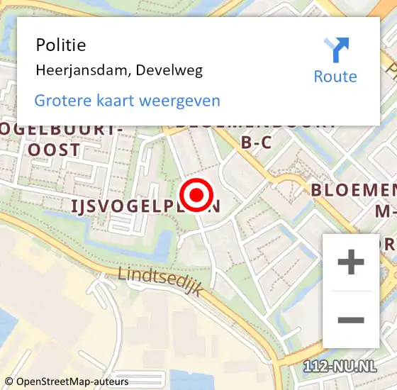 Locatie op kaart van de 112 melding: Politie Heerjansdam, Develweg op 3 april 2023 09:33