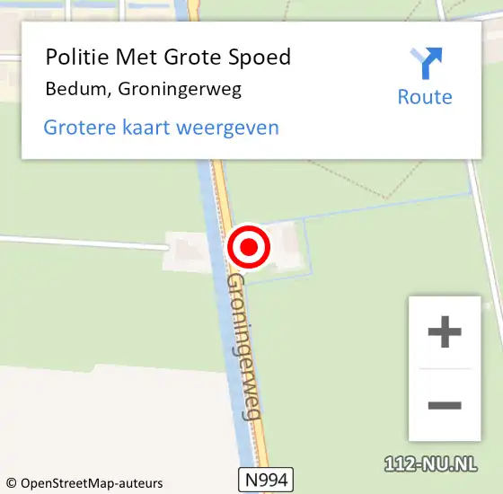 Locatie op kaart van de 112 melding: Politie Met Grote Spoed Naar Bedum, Groningerweg op 3 april 2023 09:51