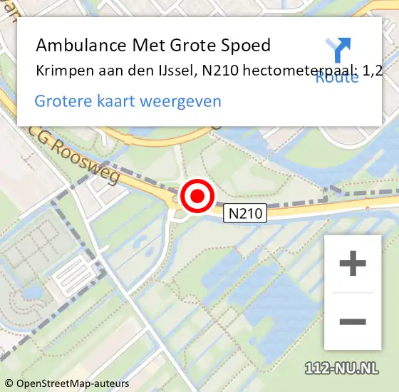 Locatie op kaart van de 112 melding: Ambulance Met Grote Spoed Naar Krimpen aan den IJssel, N210 hectometerpaal: 1,2 op 3 april 2023 10:22