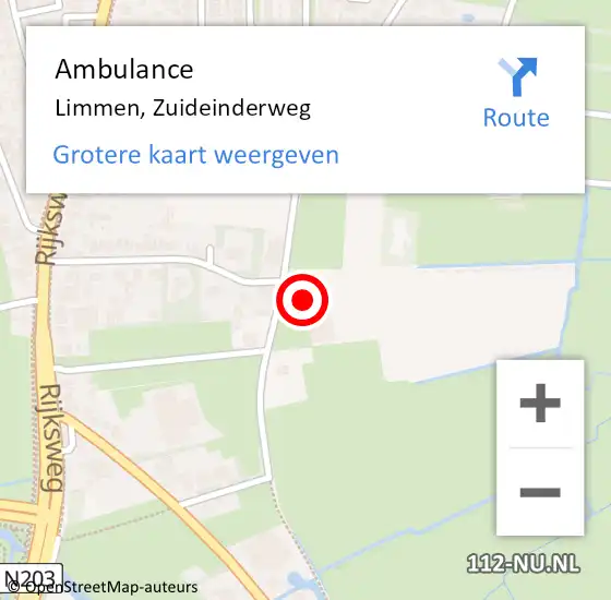 Locatie op kaart van de 112 melding: Ambulance Limmen, Zuideinderweg op 3 april 2023 10:22