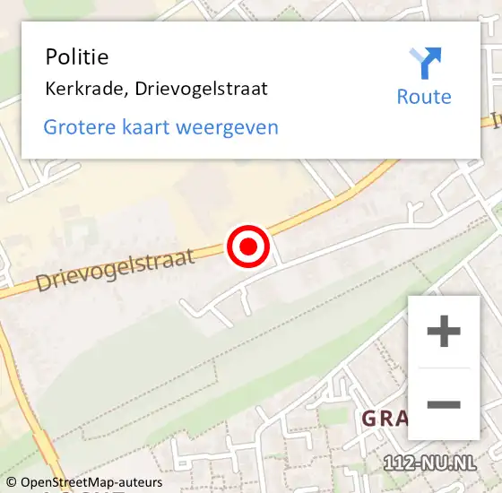 Locatie op kaart van de 112 melding: Politie Kerkrade, Drievogelstraat op 3 april 2023 10:35