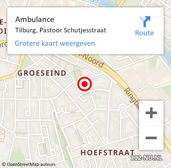 Locatie op kaart van de 112 melding: Ambulance Tilburg, Pastoor Schutjesstraat op 21 augustus 2014 06:38