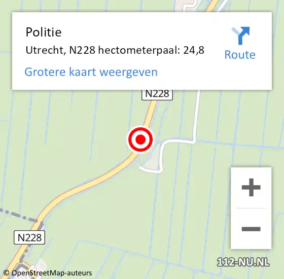 Locatie op kaart van de 112 melding: Politie Utrecht, N228 hectometerpaal: 24,8 op 3 april 2023 11:22