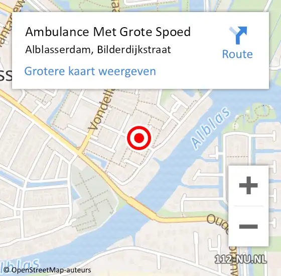 Locatie op kaart van de 112 melding: Ambulance Met Grote Spoed Naar Alblasserdam, Bilderdijkstraat op 3 april 2023 11:47
