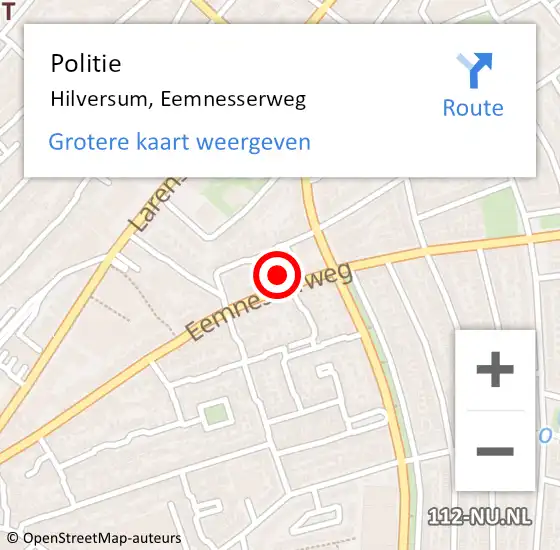 Locatie op kaart van de 112 melding: Politie Hilversum, Eemnesserweg op 3 april 2023 11:52