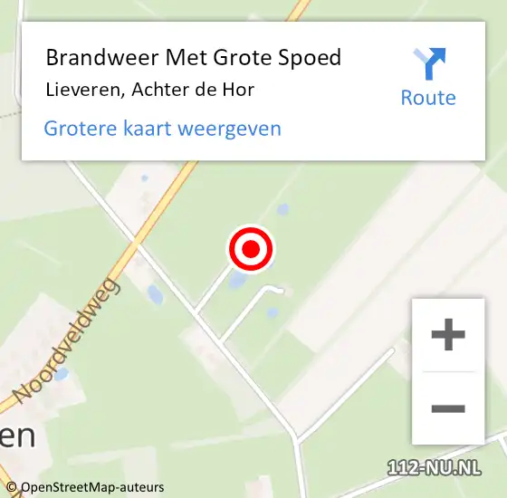 Locatie op kaart van de 112 melding: Brandweer Met Grote Spoed Naar Lieveren, Achter de Hor op 3 april 2023 11:57