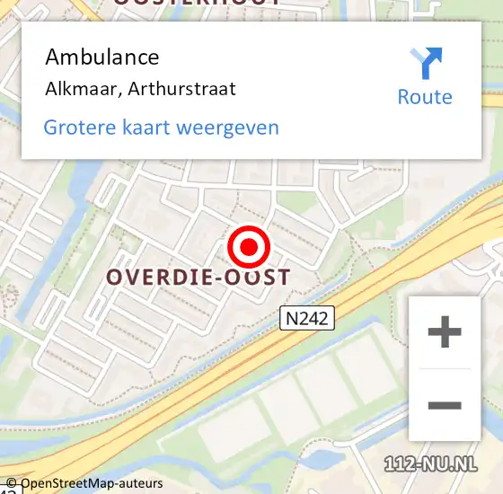 Locatie op kaart van de 112 melding: Ambulance Alkmaar, Arthurstraat op 3 april 2023 13:19