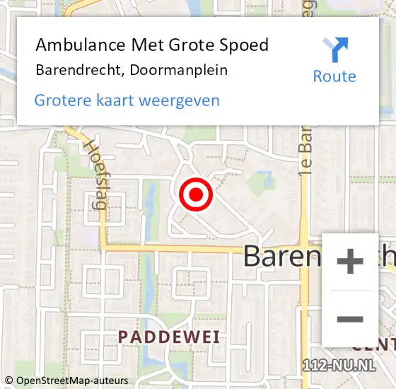 Locatie op kaart van de 112 melding: Ambulance Met Grote Spoed Naar Barendrecht, Doormanplein op 3 april 2023 14:05
