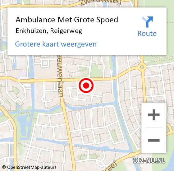 Locatie op kaart van de 112 melding: Ambulance Met Grote Spoed Naar Enkhuizen, Reigerweg op 3 april 2023 14:19