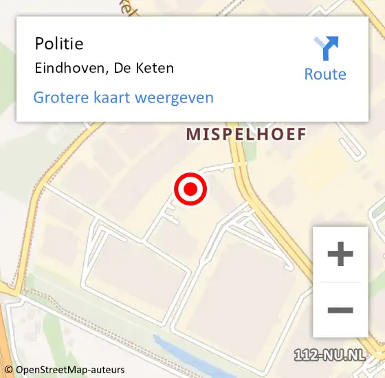 Locatie op kaart van de 112 melding: Politie Eindhoven, De Keten op 3 april 2023 14:34