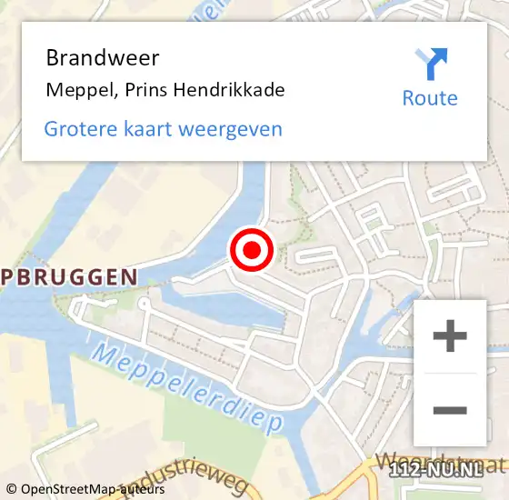 Locatie op kaart van de 112 melding: Brandweer Meppel, Prins Hendrikkade op 3 april 2023 14:44