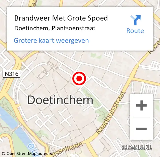 Locatie op kaart van de 112 melding: Brandweer Met Grote Spoed Naar Doetinchem, Plantsoenstraat op 3 april 2023 14:48