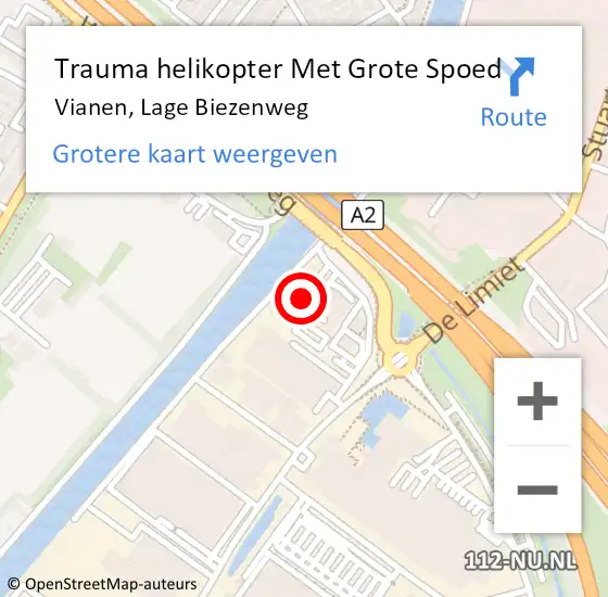 Locatie op kaart van de 112 melding: Trauma helikopter Met Grote Spoed Naar Vianen, Lage Biezenweg op 3 april 2023 14:49