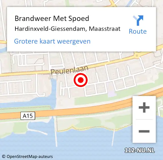 Locatie op kaart van de 112 melding: Brandweer Met Spoed Naar Hardinxveld-Giessendam, Maasstraat op 3 april 2023 15:14