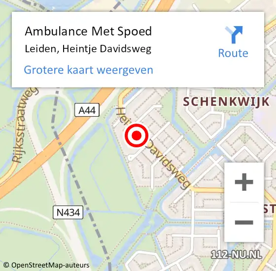 Locatie op kaart van de 112 melding: Ambulance Met Spoed Naar Leiden, Heintje Davidsweg op 3 april 2023 16:27