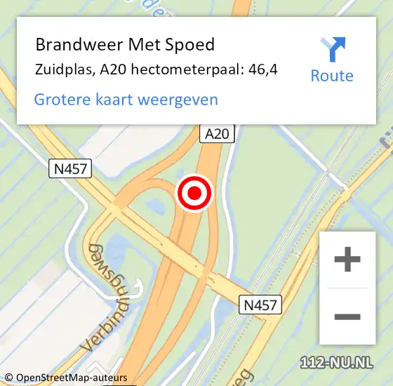 Locatie op kaart van de 112 melding: Brandweer Met Spoed Naar Zuidplas, A20 hectometerpaal: 46,4 op 3 april 2023 16:27