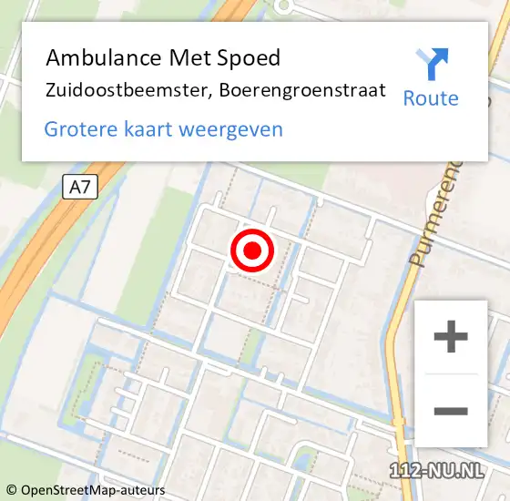 Locatie op kaart van de 112 melding: Ambulance Met Spoed Naar Zuidoostbeemster, Boerengroenstraat op 3 april 2023 16:31