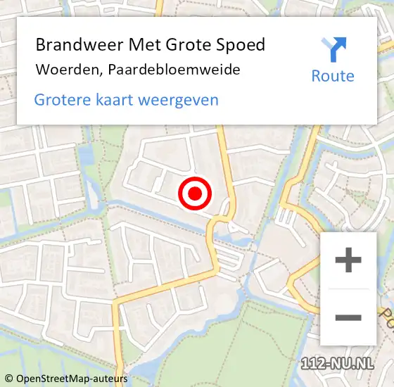 Locatie op kaart van de 112 melding: Brandweer Met Grote Spoed Naar Woerden, Paardebloemweide op 3 april 2023 16:32