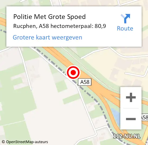 Locatie op kaart van de 112 melding: Politie Met Grote Spoed Naar Rucphen, A58 hectometerpaal: 80,9 op 3 april 2023 16:38