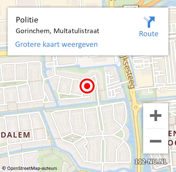Locatie op kaart van de 112 melding: Politie Gorinchem, Multatulistraat op 3 april 2023 16:49