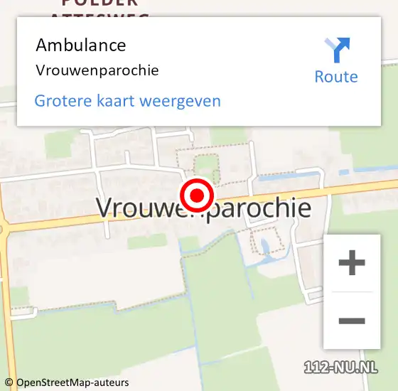 Locatie op kaart van de 112 melding: Ambulance Vrouwenparochie op 3 april 2023 17:14