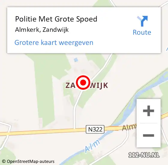 Locatie op kaart van de 112 melding: Politie Met Grote Spoed Naar Almkerk, Zandwijk op 3 april 2023 17:15