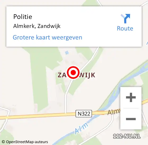 Locatie op kaart van de 112 melding: Politie Almkerk, Zandwijk op 3 april 2023 17:15