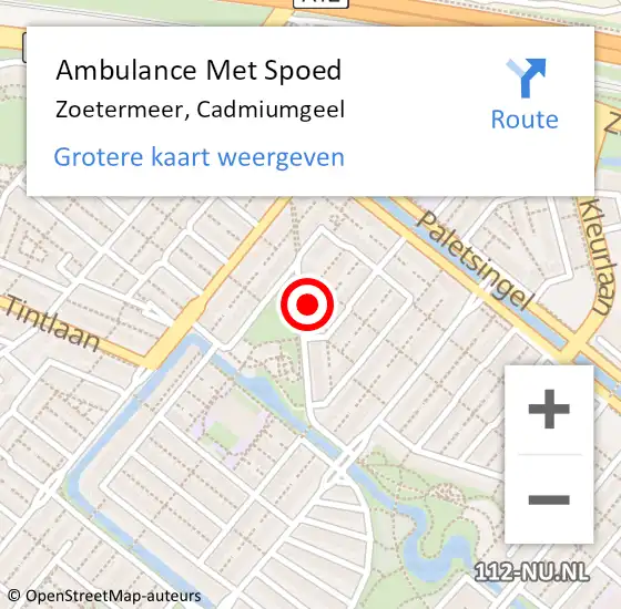 Locatie op kaart van de 112 melding: Ambulance Met Spoed Naar Zoetermeer, Cadmiumgeel op 3 april 2023 17:26