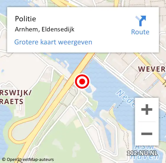 Locatie op kaart van de 112 melding: Politie Arnhem, Eldensedijk op 3 april 2023 17:34
