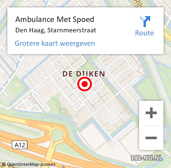 Locatie op kaart van de 112 melding: Ambulance Met Spoed Naar Den Haag, Starnmeerstraat op 3 april 2023 17:49