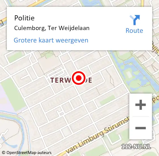 Locatie op kaart van de 112 melding: Politie Culemborg, Ter Weijdelaan op 3 april 2023 17:55