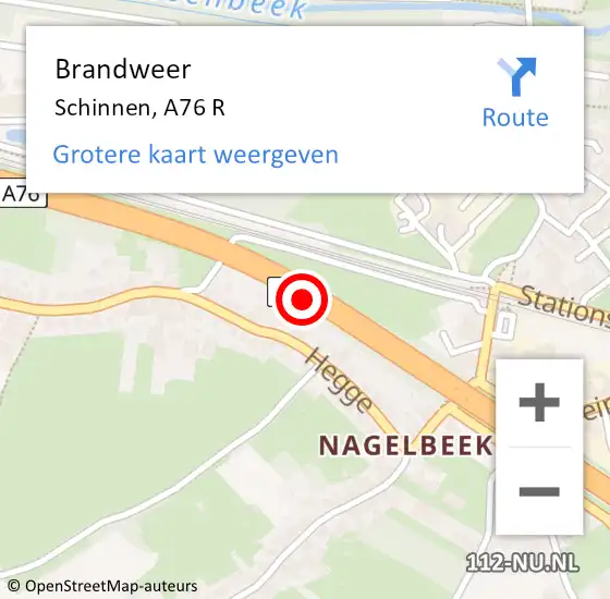 Locatie op kaart van de 112 melding: Brandweer Schinnen, A76 L op 12 oktober 2013 06:25