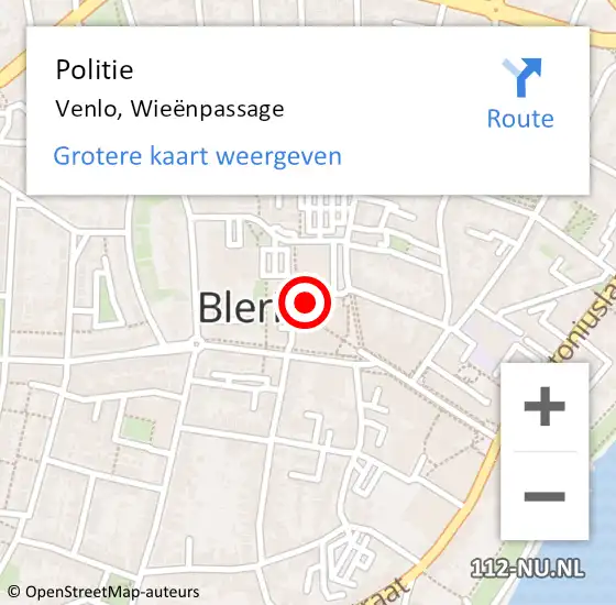 Locatie op kaart van de 112 melding: Politie Venlo, Wieënpassage op 3 april 2023 18:39