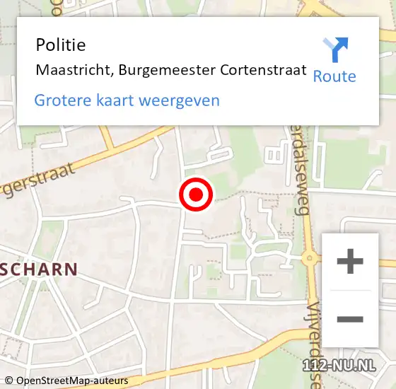 Locatie op kaart van de 112 melding: Politie Maastricht, Burgemeester Cortenstraat op 3 april 2023 18:49