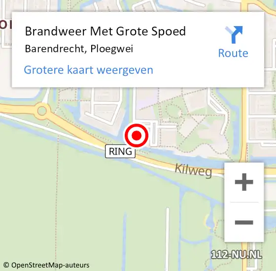 Locatie op kaart van de 112 melding: Brandweer Met Grote Spoed Naar Barendrecht, Ploegwei op 3 april 2023 20:08