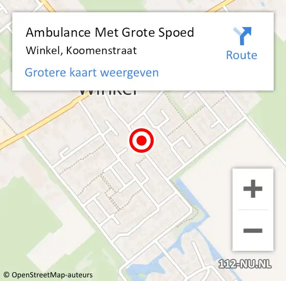 Locatie op kaart van de 112 melding: Ambulance Met Grote Spoed Naar Winkel, Koomenstraat op 3 april 2023 21:23