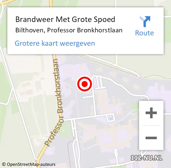 Locatie op kaart van de 112 melding: Brandweer Met Grote Spoed Naar Bilthoven, Professor Bronkhorstlaan op 3 april 2023 21:56