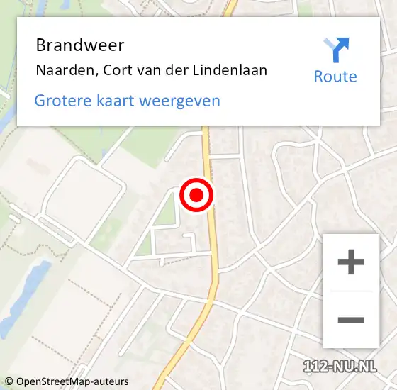 Locatie op kaart van de 112 melding: Brandweer Naarden, Cort van der Lindenlaan op 3 april 2023 22:15